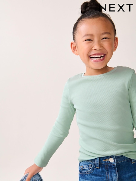Mint Green Long Sleeve Ribbed Top (3-16yrs) (K88354) | 17 QAR - 24 QAR