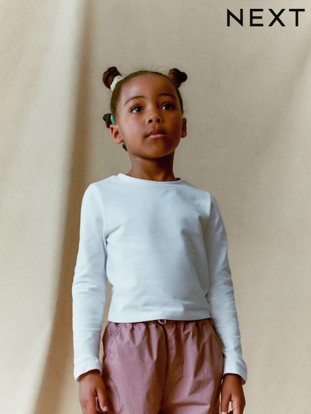 White Long Sleeve Boxy Cropped T-Shirt (3-16yrs) (K88364) | AED5 - AED8