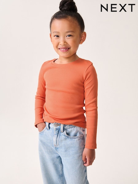Orange 1 Pack Long Sleeve Ribbed Top (3-16yrs) (K88374) | AED5 - AED8