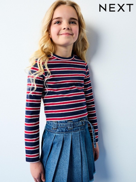 Red/Blue Long Sleeve Boxy Cropped T-Shirt (3-16yrs) (K88379) | €3.50 - €5.50
