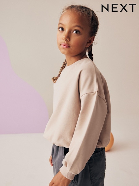 Neutral Boxy Bubble 100% Cotton Hem Sweatshirt (3-16yrs) (K88380) | AED21 - AED32