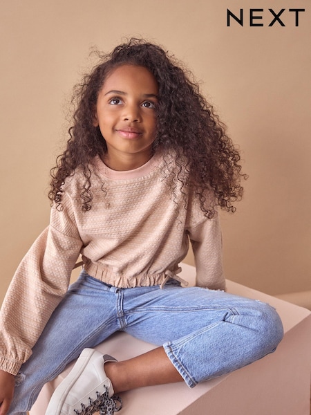 Pink Textured Ruche Hem Long Sleeve T-Shirt (3-16yrs) (K88463) | kr167 - kr251