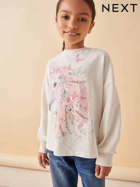 Pink 100% Cotton Sequin Unicorn Long Sleeve T-Shirt (3-16yrs) (K88495) | AED42 - AED60
