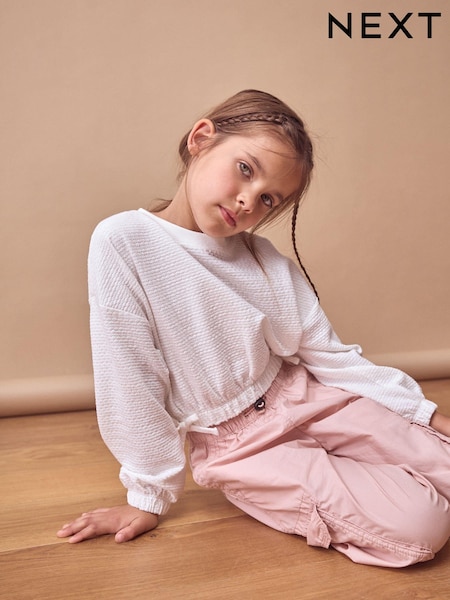 White Textured Ruche Hem Long Sleeve T-Shirt (3-16yrs) (K88496) | kr167 - kr251