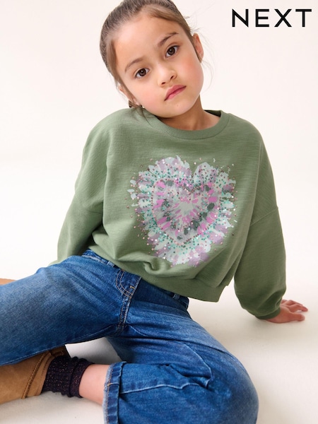 كاكي أخضر - Sequin Heart Long Sleeve T-Shirt (3-16yrs) (K88506) | ‏42 د.إ.‏ - ‏ 60‏ د.إ.