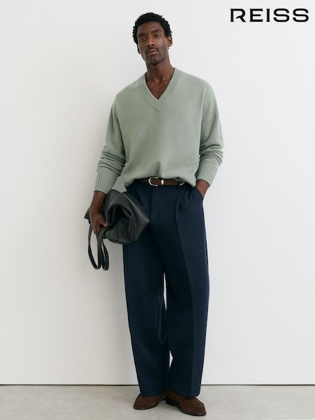 Pale Sage Green - Regular Reiss Alberz Wool-cashmere V-neck Jumper