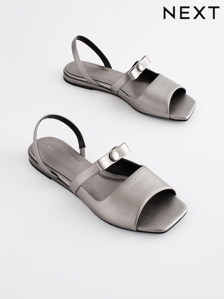 Pewter Metallic Regular/Wide Fit Peep Toe Bow Slingback Sandals (K88528) | €7
