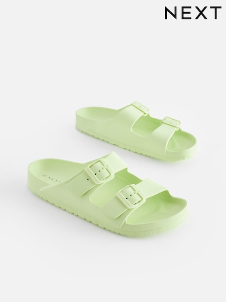 Lime Green EVA Double Strap Flat Slider Sandals With Adjustable Buckles (K88532) | AED38