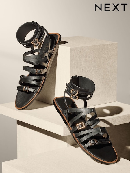 Black - Premium Leather Strappy Sandals (K88539) | € 10
