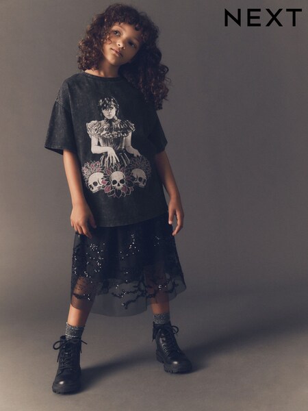 Black 100% Cotton Wednesday License Graphic T-Shirt (9-16yrs) (K88543) | €14 - €19