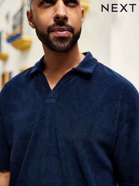 Navy Blue Relaxed Fit Towelling Jersey Polo Shirt (K88547) | €7.50