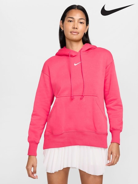 Nike Pink Sportswear Phoenix Fleece Oversized Mini Swoosh Pullover Hoodie (K88548) | €36