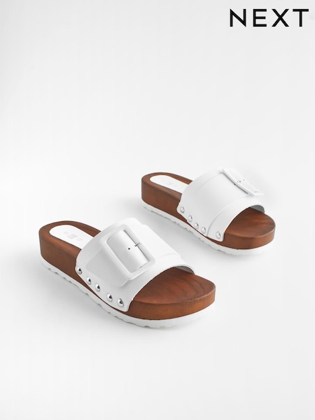 Valkoinen - Buckle Clog Leather Mule Sandals (K88556) | €70