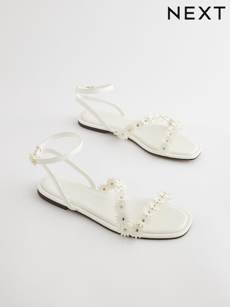 White Forever Comfort Daisy Flower Detail Sandals (K88559) | AED75