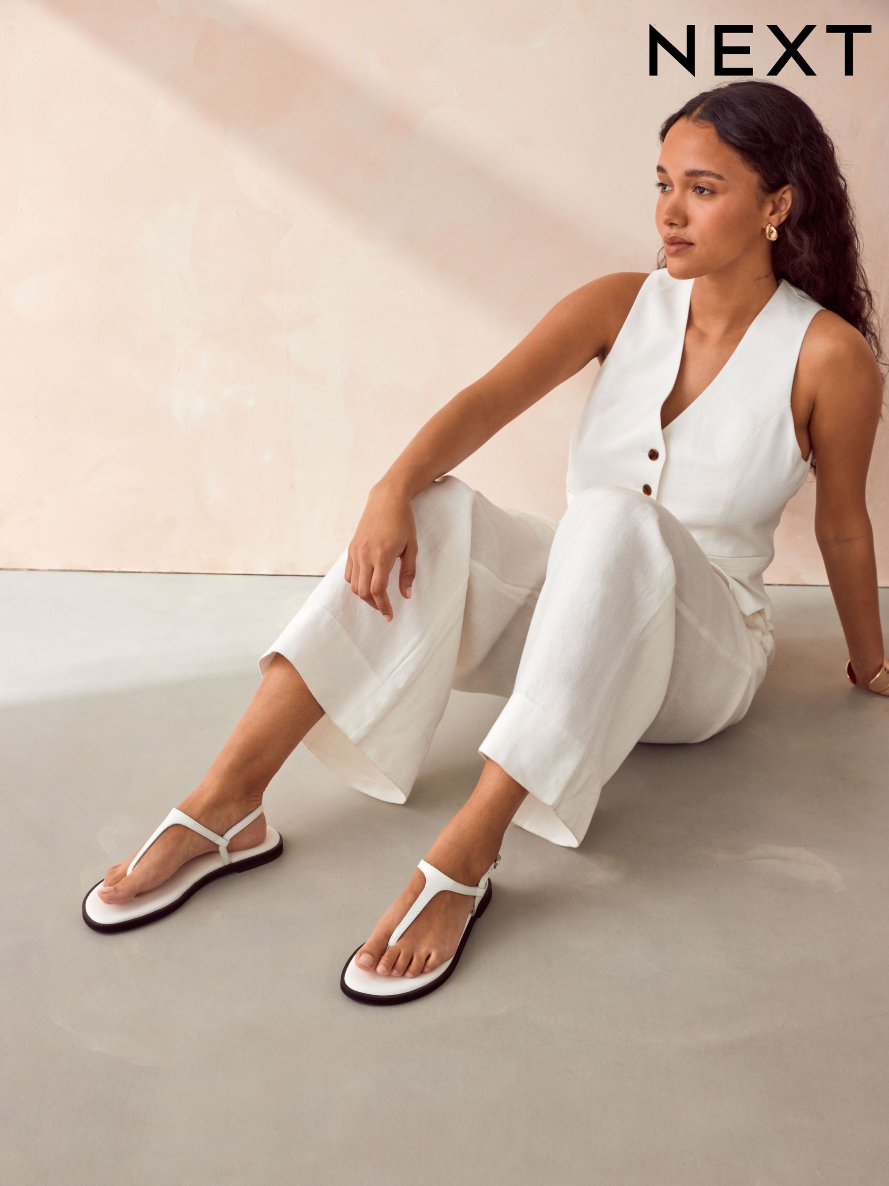 Women s White Strappy Flat Casual Next Luxembourg