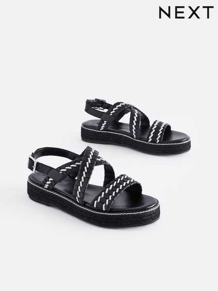 Monochrome Forever Comfort® Weave Leather Espadrille Flatform Sandals (K88584) | €17