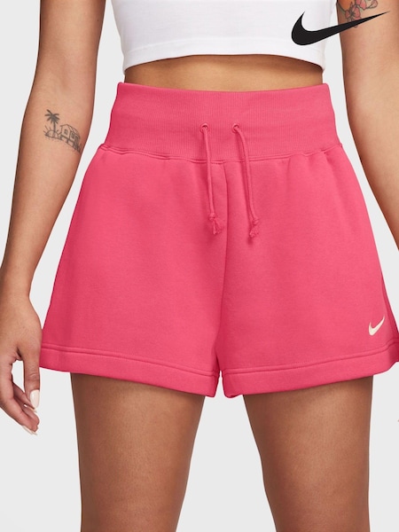 Roșu - Nike Îmbrăcăminte sport Phoenix Fleece Talie înaltă Larg Shorts (K89030) | 158 LEI