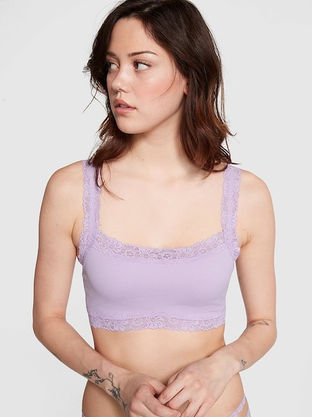 Victoria's Secret PINK Pastel Lilac Purple Lace Trim Rib Seamless Bralette (K89118) | €12.50
