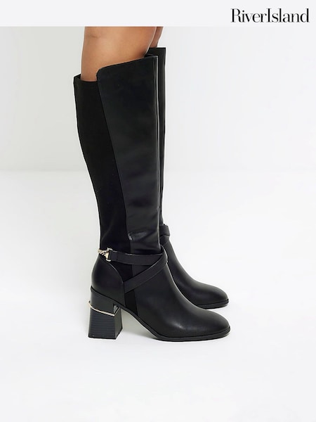 River Island Black Wide Fit High Leg Boots (K89548) | AED204
