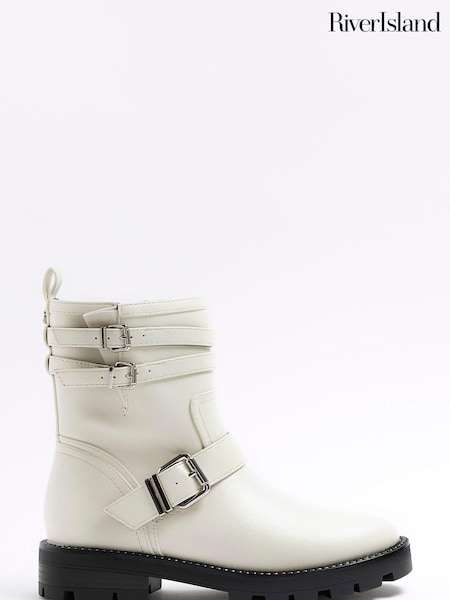 River Island White Buckle Biker Boots (K89551) | €13