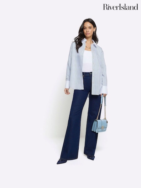Albastru - Cămașă cu croi River Island Larg Dungă (K89556) | 136 LEI