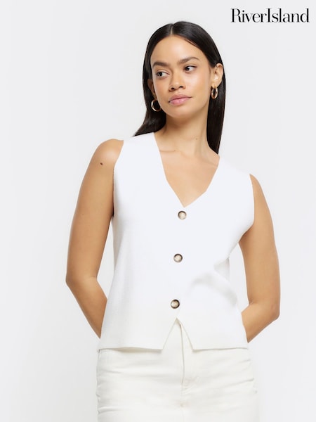 Cream - River Island Strickweste mit Knopfleiste (K89560) | 11 €