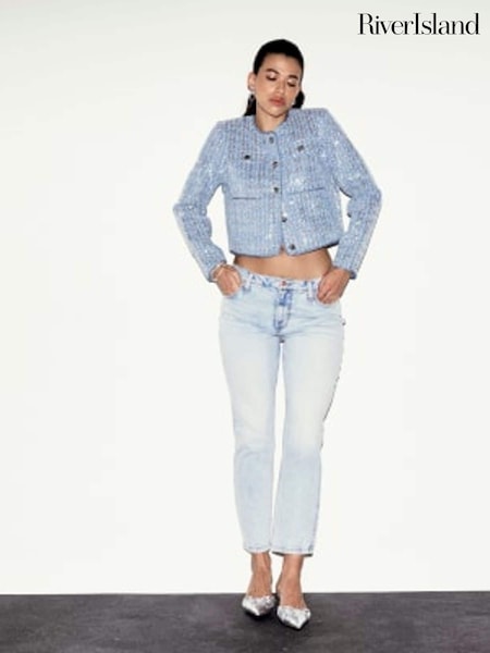 River Island Blue High Rise Slim Straight Fit Jeans (K89569) | €69