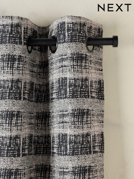 Black/White Abstract Jacquard Eyelet Lined Curtains (K89733) | R$ 685 - R$ 1,470