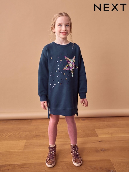 Navy Sequin Star Jumper Dress (3-16yrs) (K89826) | €16 - €22