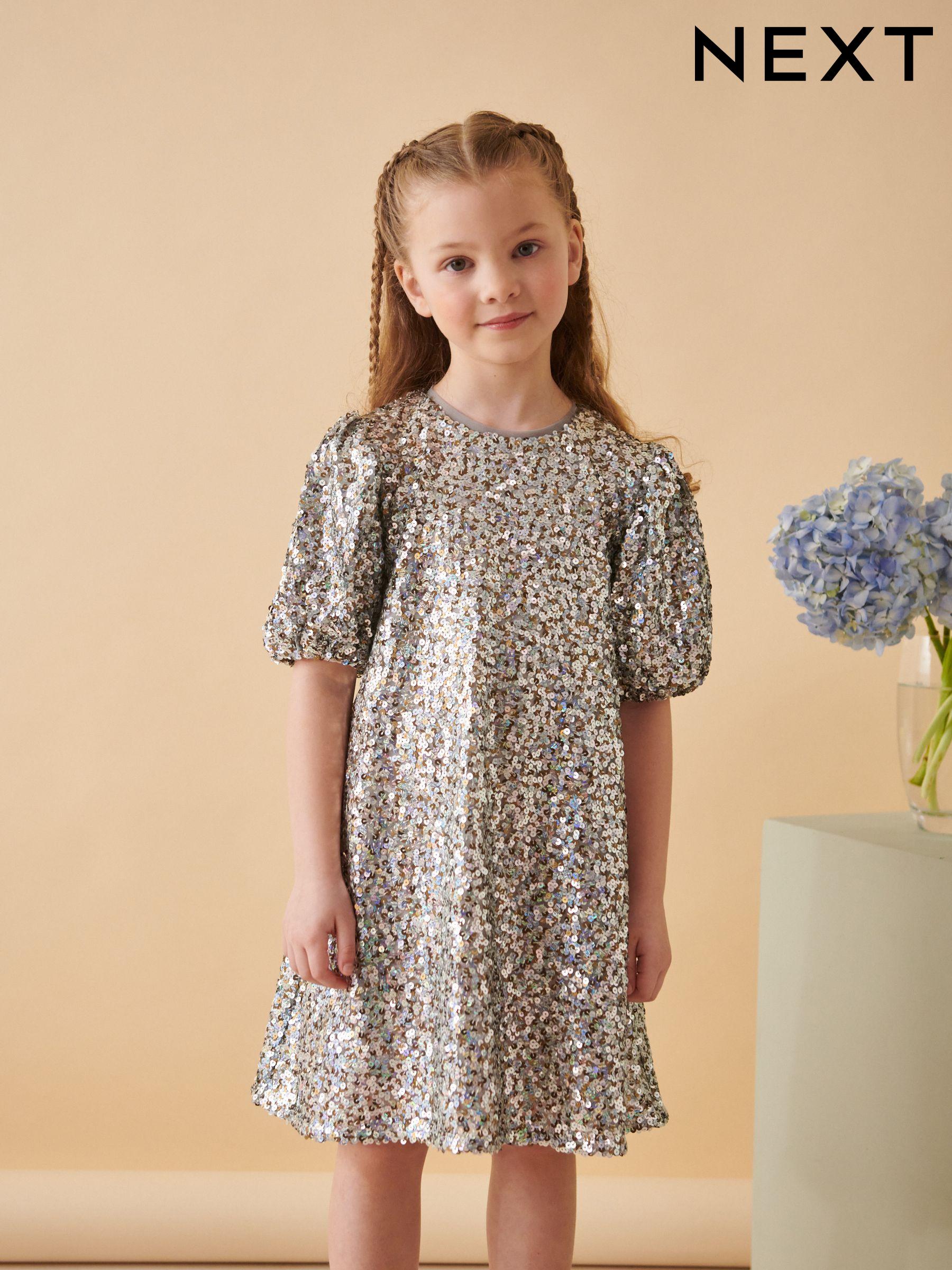 Girls Silver Sequin Short Sleeve Partywear Dresses Next Luxembourg