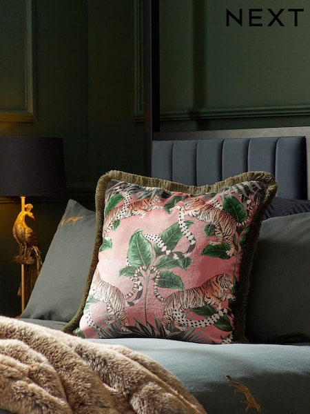 Pink Maximalist Tiger Print Velvet Cushion (K89865) | €20