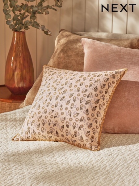 Orange 43 x 43cm Woodblock Floral Cushion (K89879) | €6.50