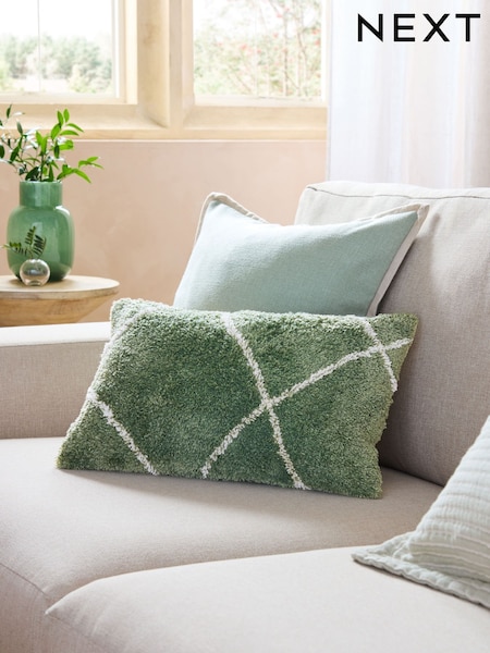 Sage Green Minimal Geometric 50 x 30cm Berber Cushion (K89884) | AED51