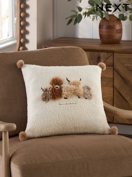 Natural Hamish Highland Cow Cosy Boucle Cushion (K89896) | €23