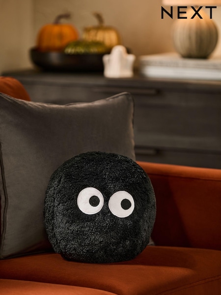 Black Halloween Faux Fur 3D Ball Cushion (K89906) | AED58