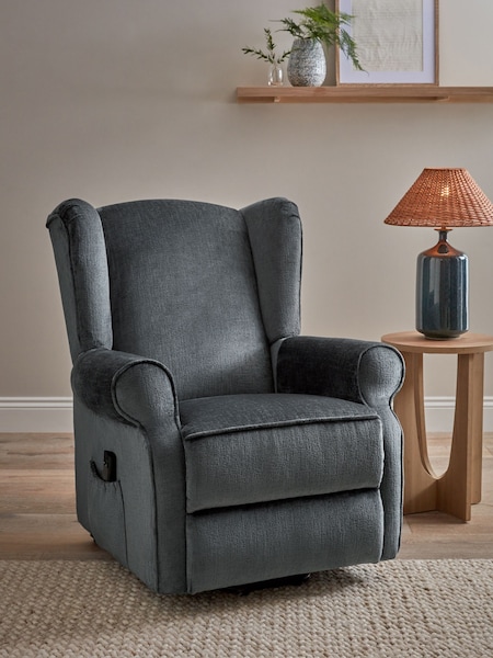 Plush Chenille Slate Blue Riser Recliner Sherlock Highback Armchair (K90123) | €925