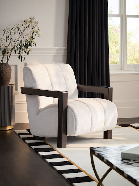 Plush Chenille Oyster Natural Ezra Frame Emmett Ribbed Wooden Accent Chair (K90142) | €285