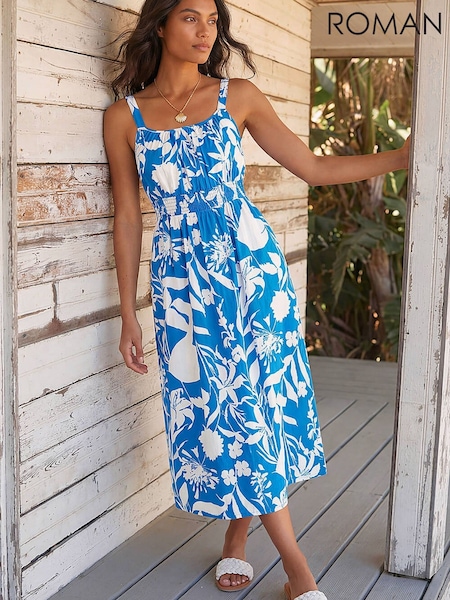 Көк - Roman Shirred Strappy Dress