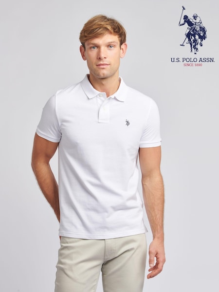 U.S. Polo Assn. White Regular Fit Pique 100% Cotton Polo Shirt (K90252) | €66