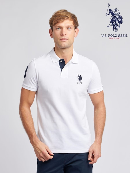 U.S. Polo Assn. White Regular Fit Mens Player 3 Pique 100% Cotton Polo Shirt (K90254) | €73