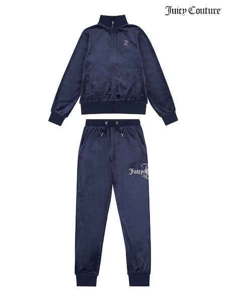 Juicy Couture Blue Slim Diamanté Zip Through Track Top and Joggers Set (K90264) | €215 - €258