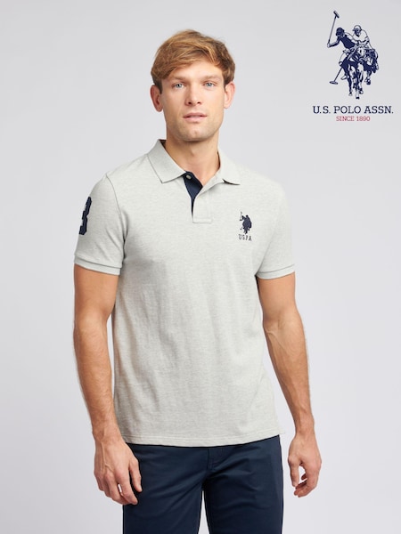U.S. Polo Assn. Grey Regular Fit Mens Player 3 Pique 100% Cotton Polo Shirt (K90266) | €79