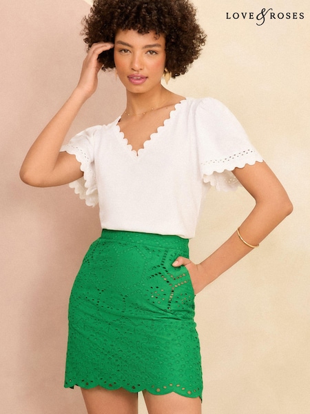Verde - Love & Roses Broderie Mini Fuste (K90275) | 125 LEI