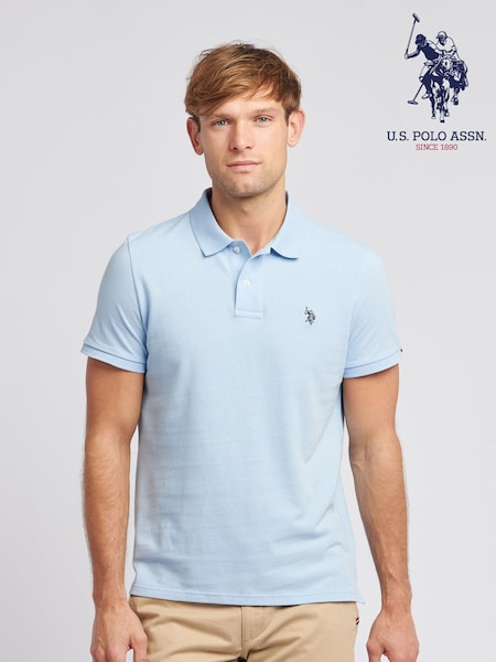 U.S. Polo Assn. Light Blue Regular Fit Pique 100% Cotton Polo Shirt (K90293) | 247 QAR