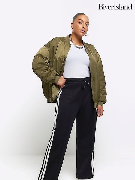 Negru - River Island Mărimi mari Casual Negru Evazat Side Dungă Joggers (K90295) | 143 LEI