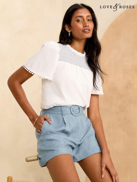 Love & Roses Navy Blue TENCEL™ Belted Shorts (K90323) | € 23
