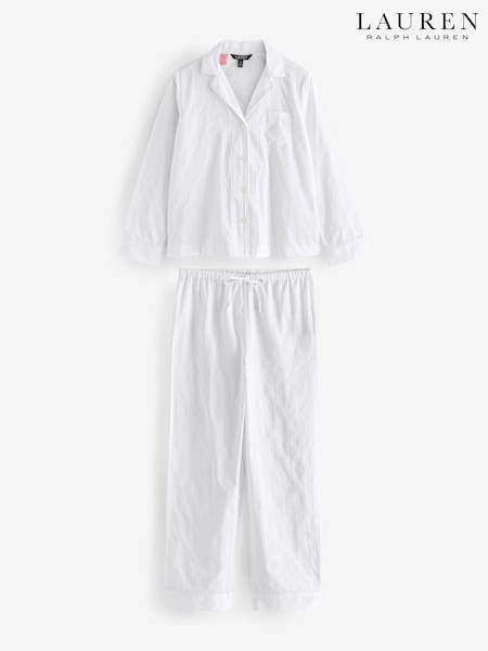 Lauren Ralph Lauren 100% Cotton Shadow Stripe White Pyjamas Set (K90327) | AED375