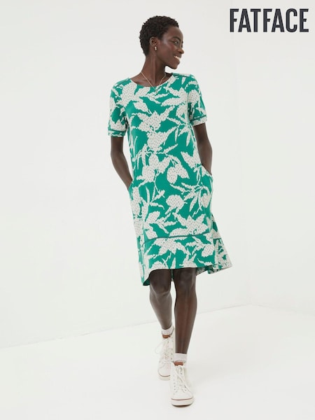 FatFace Green Simone Textured Leaves Jersey Dress (K90339) | €30