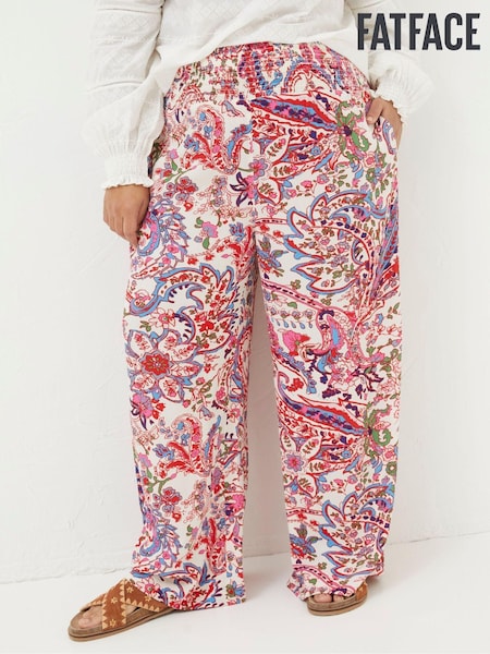 FatFace Natural Shirred Bright Paisley Palazzo Trousers (K90391) | €37