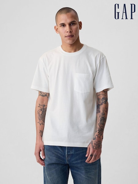 Gap White Original Pocket 100% Cotton Crew Neck Short Sleeve T-Shirt (K90397) | €18